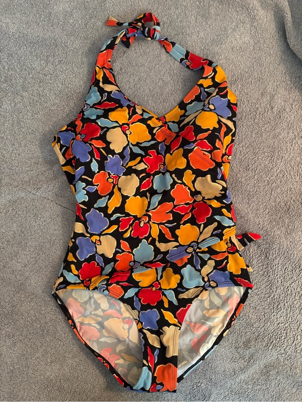 Islander Women’s Size 12 One Piece Swimsuit Colorful Vibrant Halter Gold Accent